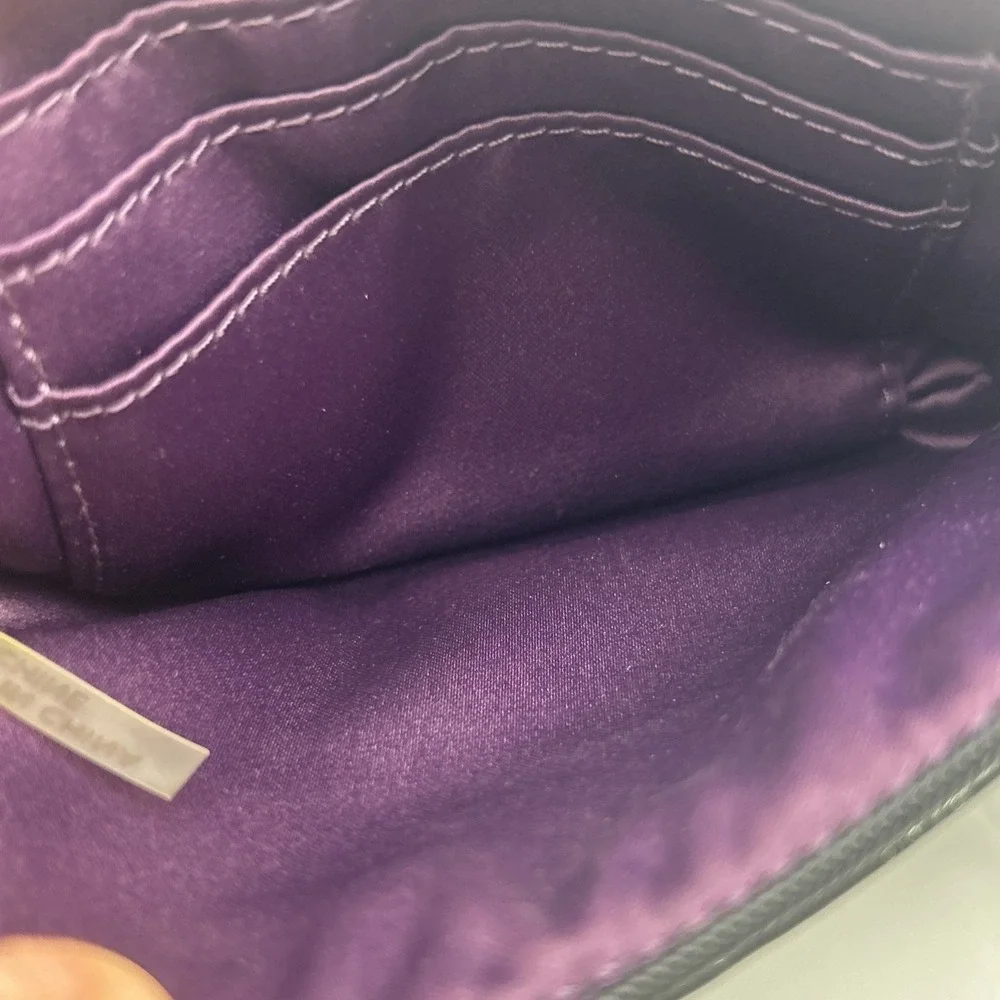 Coach Signature C Black Patent Trim Wristlet Purple Lining Card Slots